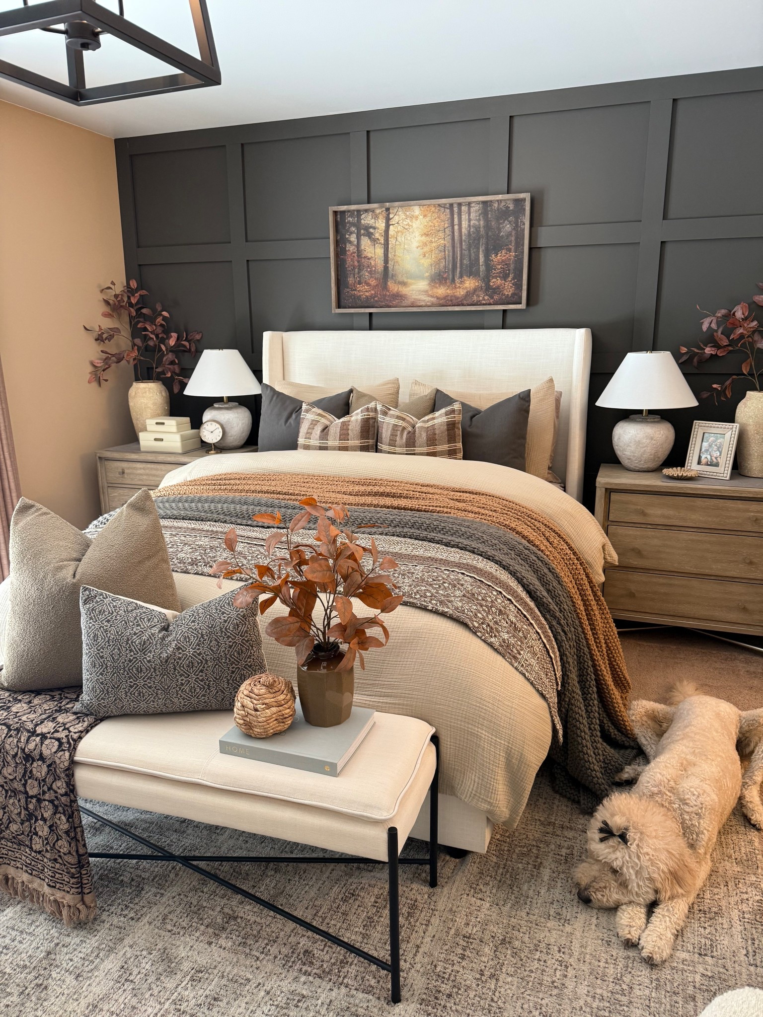 🍂Moody Fall Bedroom. 

Follow @farmtotablecreations on Instagram for more cozy home inspiration.

I wanted our bedroom to feel extra cozy this season, so I layered in all the warm textures and moody tones. From the chunky knit throws to the plaid pillows, every detail just makes me want to curl up and stay in bed all day.

The October Golden Hour sign from my sweet friend Brittany @currentlychic might be my favorite piece yet— it captures that dreamy fall glow perfectly. Shown here in a size 20x40 with Briarsmoke stain. Use my code FARMTOTABLE for 15% off. Two stems shown in each vase on nightstands  

#FallBedroom #BedroomDecor #BedroomStyling #FallHomeDecor #CozyBedroom #NeutralBedroom #OctoberGoldenHour #LayeredBedding #ThrowBlanket #DecorVase #FallStems #FallDecor #NightstandDecor #WallArt #BedroomRug



#LTKFindsUnder50 #LTKSaleAlert #LTKHome