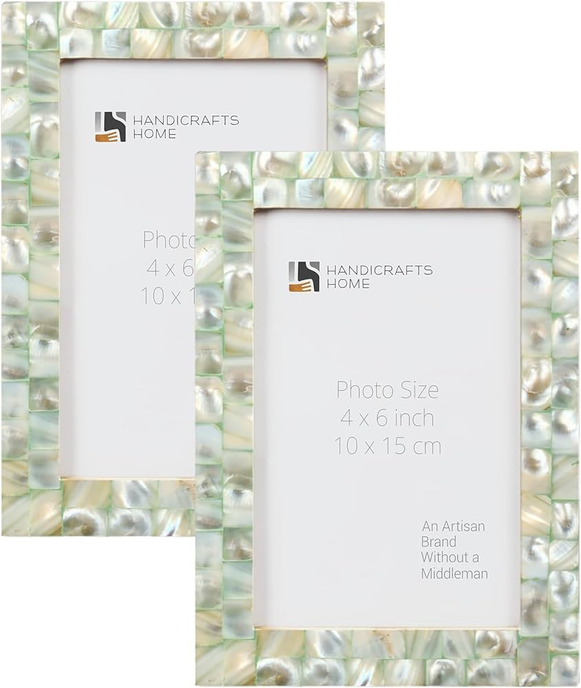Handicrafts Home Photo Picture Frame - 4" x 6" Green Mother of Pearl - Handmade Gift - Pack of 2 | Amazon (US)