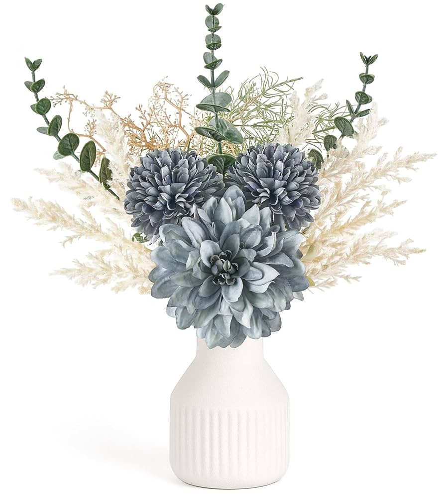 Mkono Small Artificial Flowers in Ceramic Vase 13.5" Centerpieces Coffee Table Decor, Silk Flower... | Amazon (US)