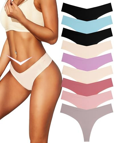 FINETOO 9 Pack Seamless Thongs for Women No Show Underwear V Waisted Comfortable Sexy Thong Panties XS-L | Amazon (US)