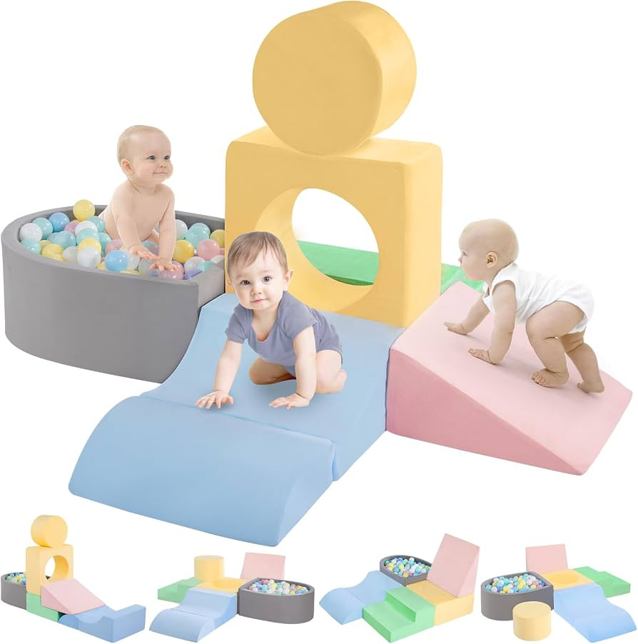 Climbing Toys for 1 Year Old, Baby Foam Climbing Blocks with Ball Pit for Toddlers, 6-Piece Soft ... | Amazon (US)