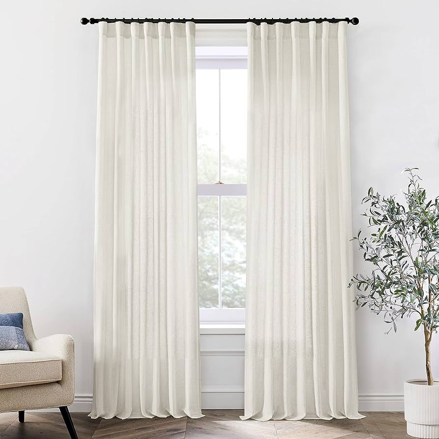 XTMYI 105 Inch Curtains 2 Panels Set Custom Length Back Tab Linen Window Sheer Curtain Drapes for... | Amazon (US)