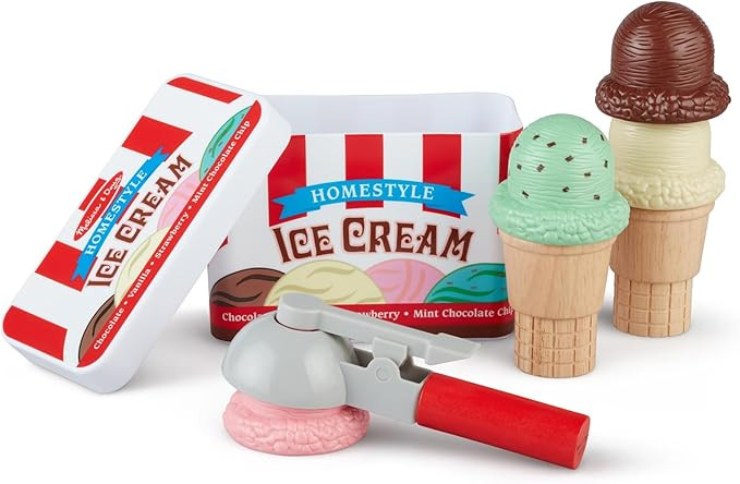 Melissa & Doug Scoop and Stack Ice Cream Cone Wooden Magnetic Pretend Play Food Set, Preschool To... | Amazon (US)