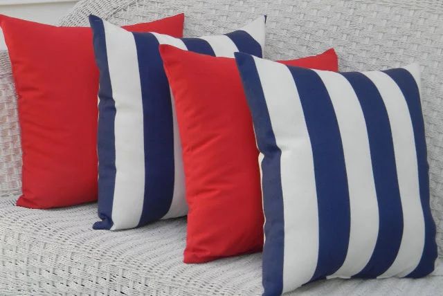 RSH Décor Indoor Outdoor Set of 4 Pillows 17" x 17", Solid Red and Navy Blue & White Stripe | Walmart (US)