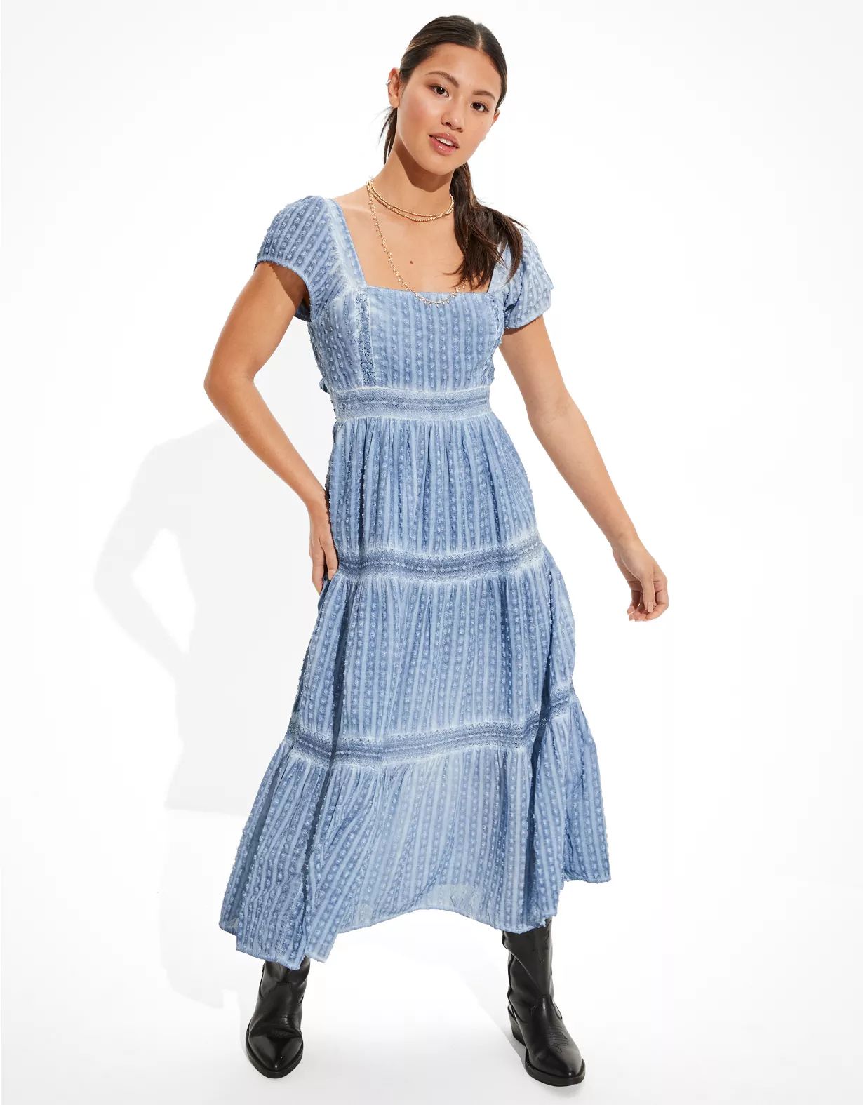 AE Lace Tiered Midi Dress | American Eagle Outfitters (US & CA)