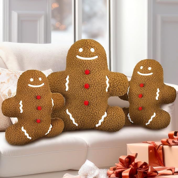 Shappy 3 Pcs Gingerbread Christmas Pillows Throw Pillows Stuffed Gingerbread Shaped Pillow Cute S... | Amazon (US)