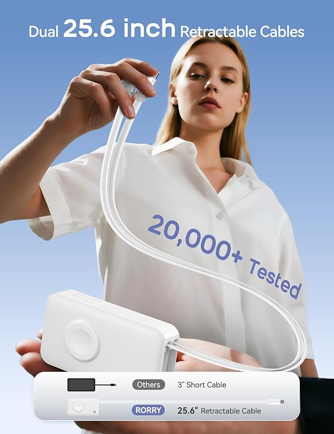 RORRY Portable Charger, 10,000mAh 30W Fast Charging Power Bank with Built-in Retractable Cables, ... | Amazon (US)