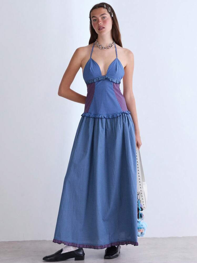 COUREZ Drop Waist Open Side Halter Maxi Dress /Y2K Street Wear Summer Outfits For Women Summer Dresses 100%Cotton Vintage | SHEIN
