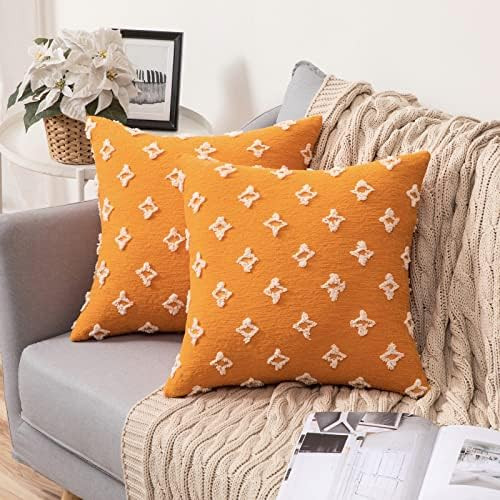 MIULEE Set of 2 Decorative Fall Throw Pillow Covers Rhombic Jacquard Pillowcase Soft Square Cushi... | Amazon (US)