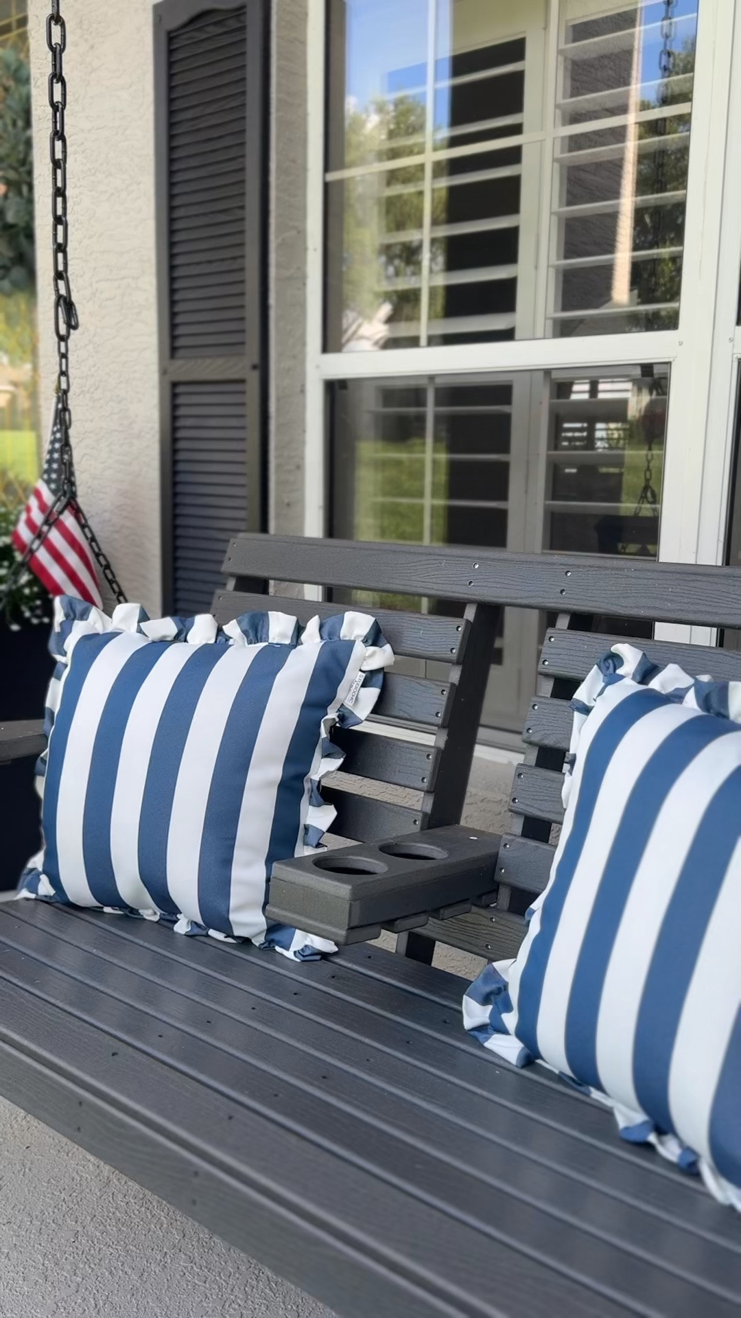 Front porch season is officially here 🤍✨ Added a few simple touches with these cozy swings, patriotic pillows, and planters to give the porch that warm summer feel.🇺🇸#FrontPorchDecor #PatioStyling #SummerDecor #AmericanaStyle

#LTKHome #LTKHome