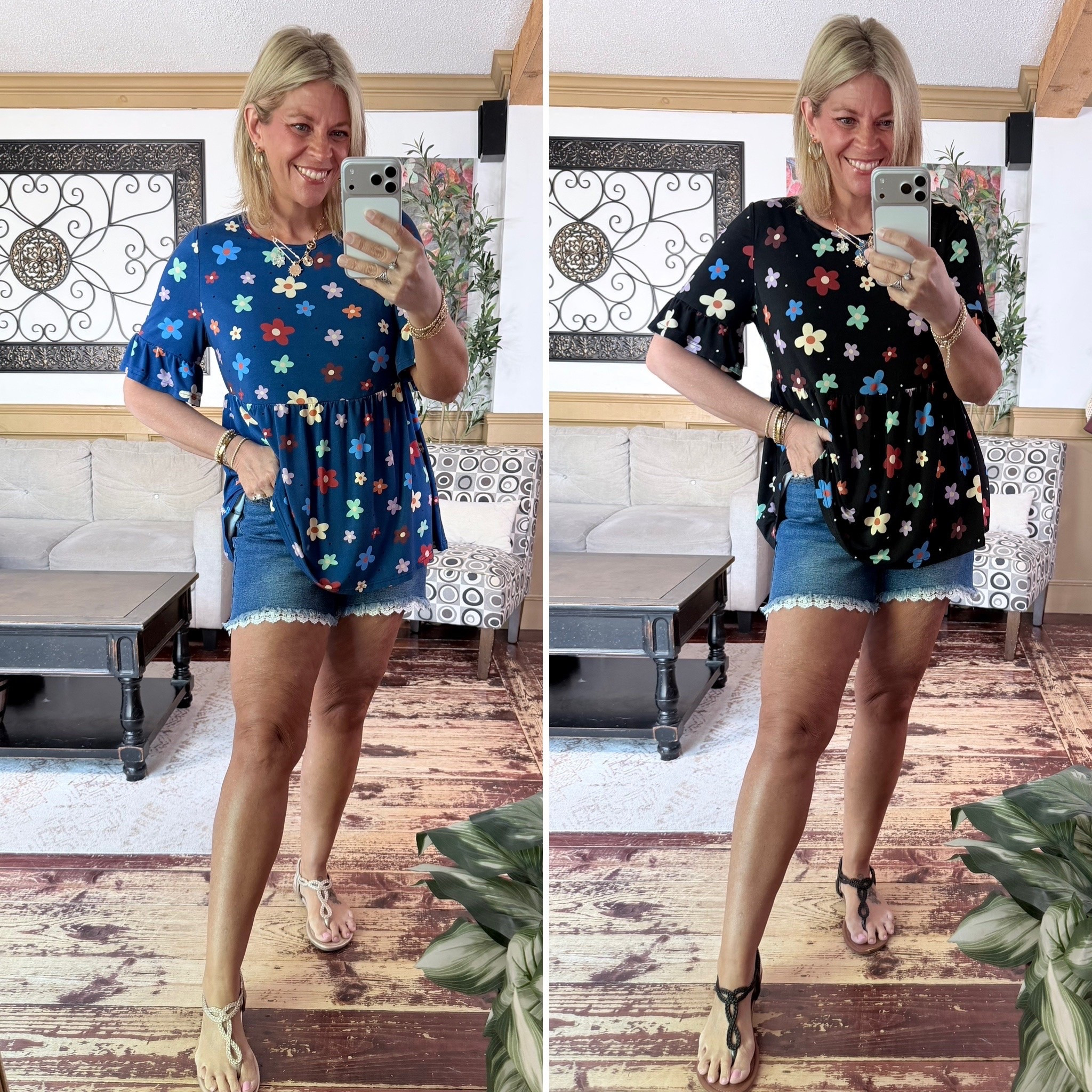 Flowy soft & stretchy babydoll top size 10 and lace peek a boo shorts size 12
Easy summer outfit

#LTKSeasonal #LTKOver40 #LTKMidsize