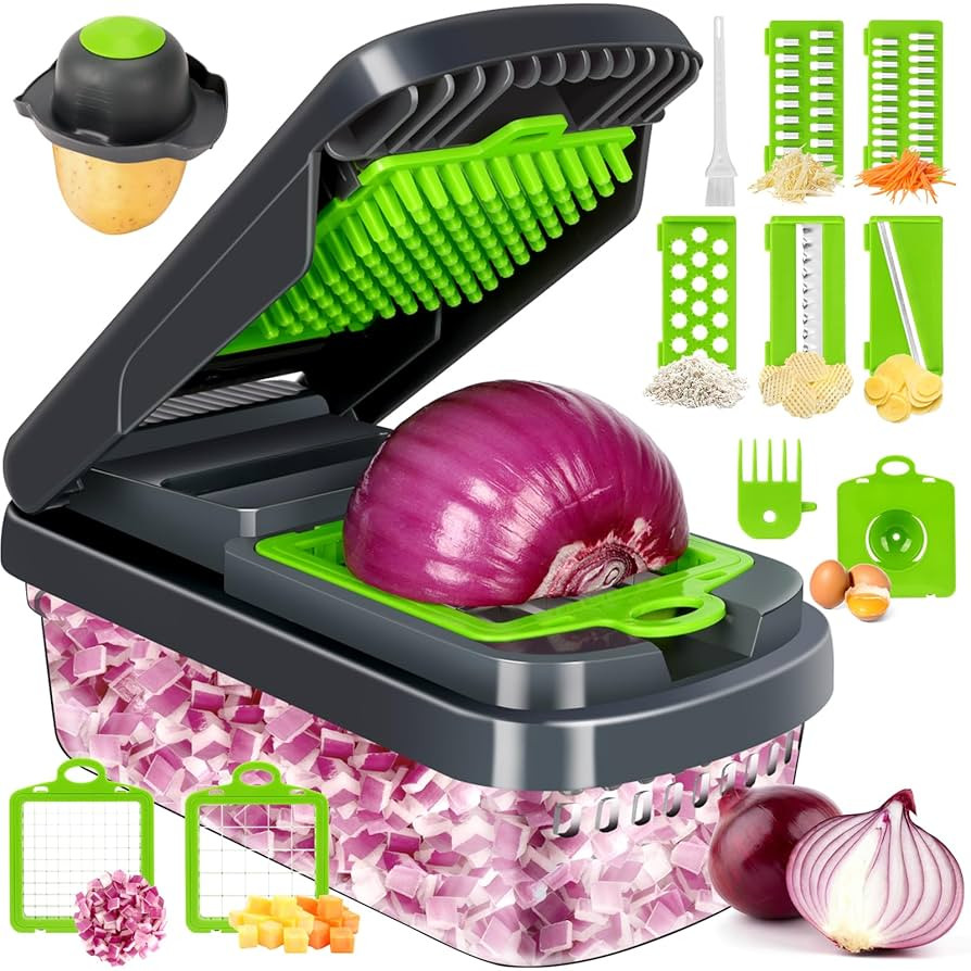 Vegetable Chopper,12-in-1 Multifunctional Food Chopper,Professional Onion Chopper with 7 Blades,V... | Amazon (US)