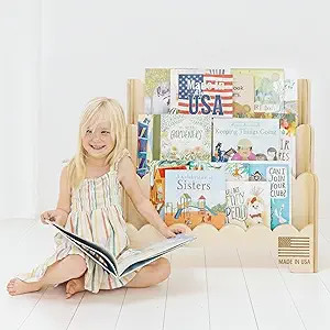 Wooden Kids Bookshelf w/Scalloped Edges- Made in USA- Perfect Height 3-Tier Montessori Shelf- Dur... | Amazon (US)