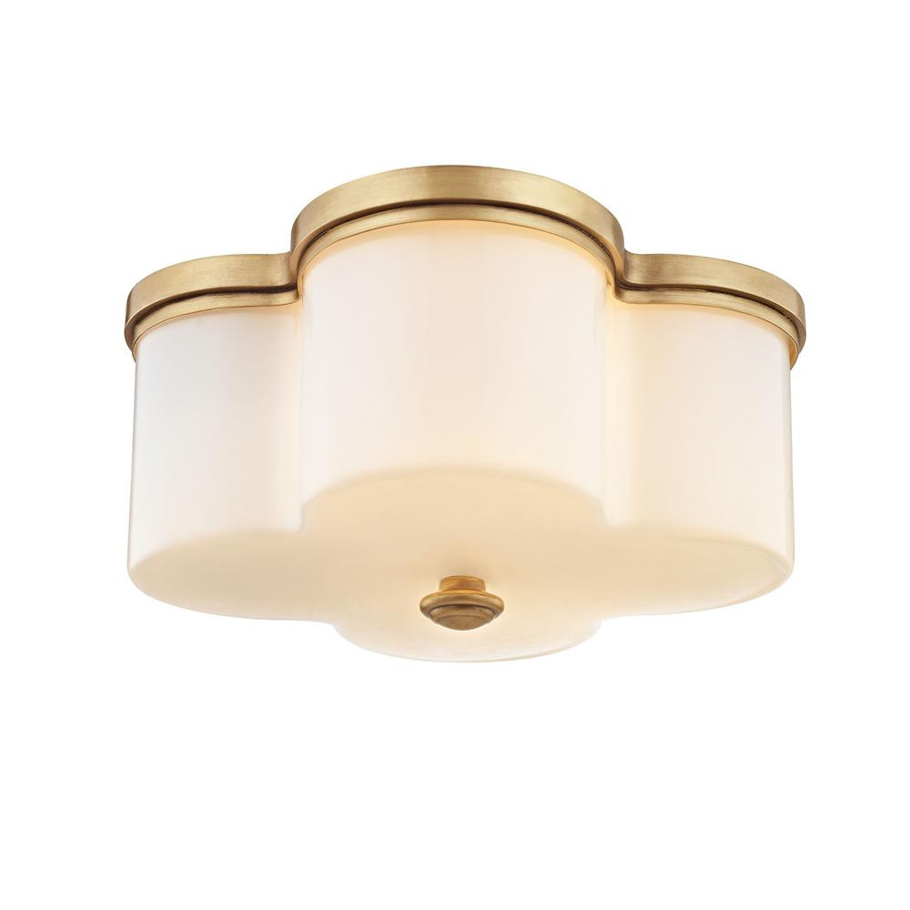 Clover 2-Light Aged Brass with Opal Glass Flush Mount | The Home Depot