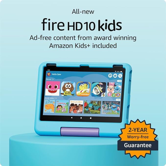 All-new Amazon Fire 10 Kids, ages 3-7 - 2023. 10.1" HD screen and ad-free content | A big, brilli... | Amazon (US)