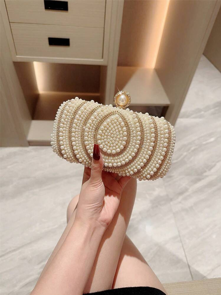 1pc Sparkling, Charming, Elegant, Exquisite Rhinestone Decor Clutch Bag, Romantic Faux Pearl Embellished Party Handbag For Women, Perfect Gift For Parties, Weddings, Galas, Dinners/Banquets, Suitable To Pair With Party Dresses And Sequin Gowns, Elegant Pearl Bag | SHEIN