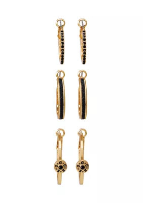 GUESS Gold Tone Onyx Hoop Earrings Set | Belk