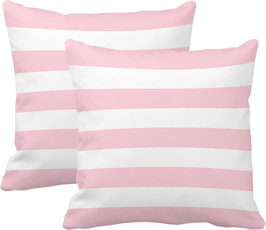 Pink and White Stripe Set of 2 20x20 Inch Cotton Polyester Square Throw Pillow Cover Decorative S... | Amazon (US)