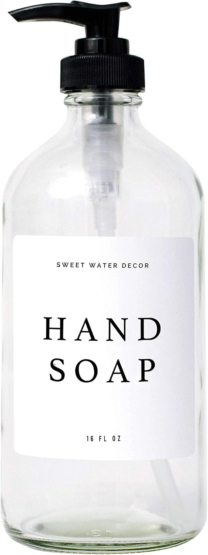 Sweet Water Decor Clear Glass Jar | Refill Hand Soap Dispenser | 16 oz Refillable Bottle with Pum... | Amazon (US)