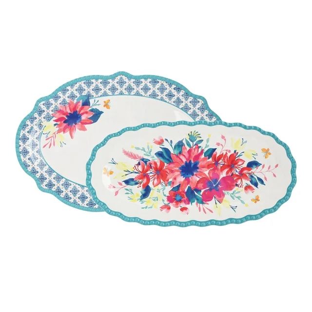 The Pioneer Woman 2-Piece Fresh Floral Melamine Serveware Platters, Teal | Walmart (US)