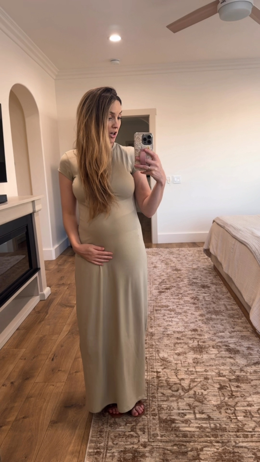 Perfect inexpensive stretchy dress to style a million ways. *Baseball cap & sneaks.* *Chunky necklace & sandals.* 
*Open button-up shirt w/ ballet flats.* Perfection 🤌🏽🤌🏽🤌🏽 It’s not maternity but perfect for a growing belly.

#LTKBump #LTKFindsUnder50