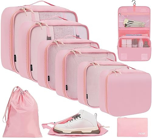 BAGAIL 10 Set Packing Cubes Various Sizes Packing Organizer for Travel Accessories Luggage Carry On Suitcase-Pink | Amazon (US)