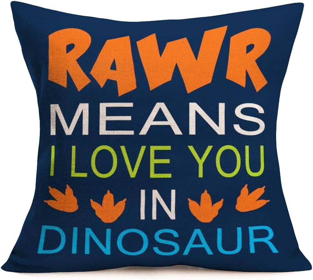 Tlovudori Cotton Linen Pillow Covers Multicolor Quote Letters RAWR Means I Love You in Dinosaur T... | Amazon (US)