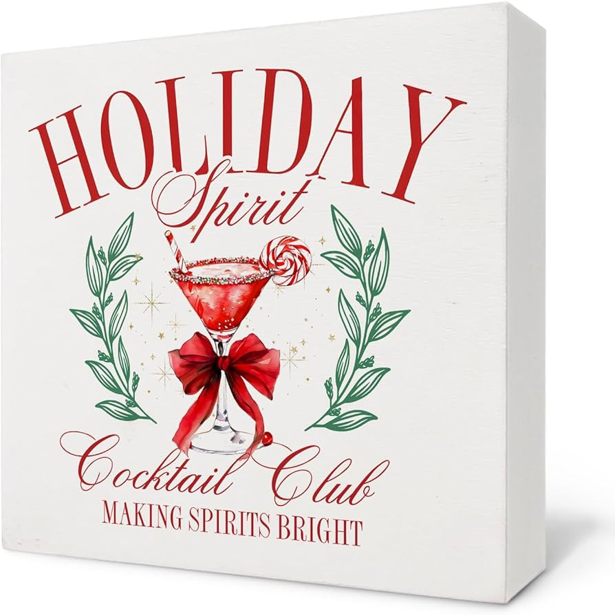 Christmas Bar Wooden Signs, Coquette Christmas Cocktail Art Wooden Box Sign, Christmas Bar Cart D... | Amazon (US)