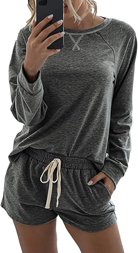 PRETTYGARDEN Women’s Tie Dye Printed Pajamas Set Long Sleeve Tops with Shorts Lounge Set Casual... | Amazon (US)