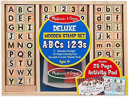 Melissa & Doug Deluxe Letters and Numbers Wooden Stamp Set ABCs 123s With Activity Book, 4-Color ... | Amazon (US)
