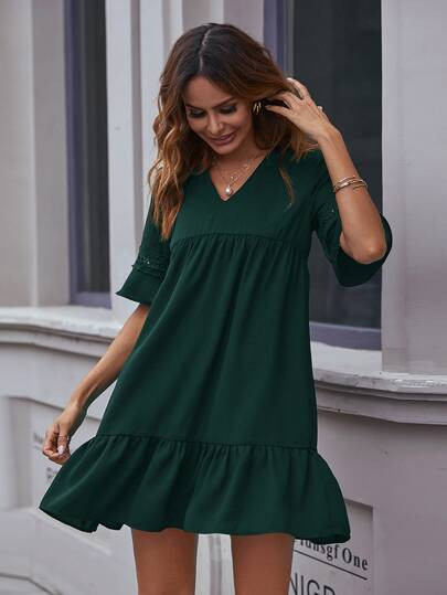 Solid Ruffle Hem Babydoll Dress | SHEIN