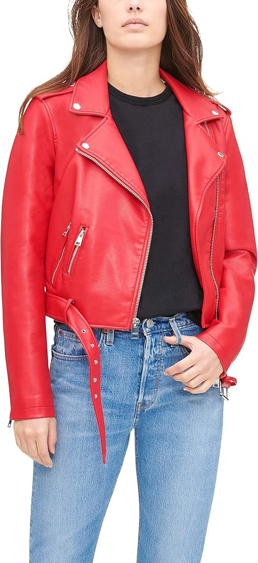 Levi's Women Faux Leather Belted Motorcycle Jacket (Standard and Plus Sizes), Red, Small at Amazo... | Amazon (US)