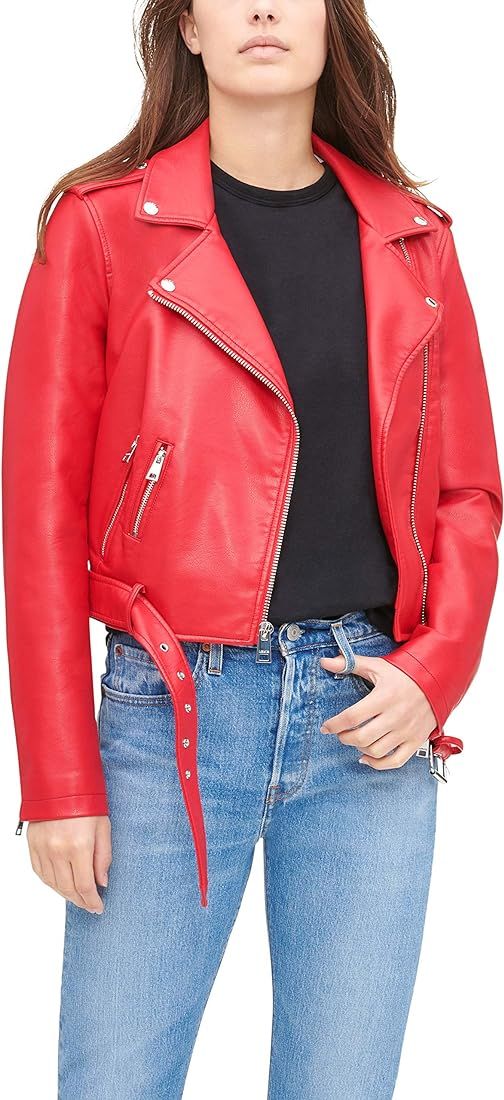 womens Faux Leather Belted Motorcycle Jacket (Standard and Plus Sizes) | Amazon (CA)