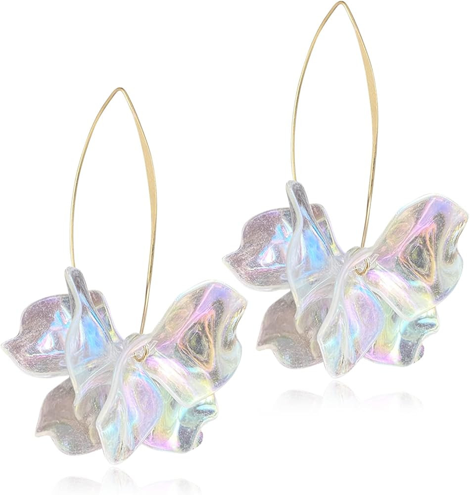 Handmade Bohemian Acrylic Large Flower Dangle Drop Earrings Unique Resin Tiered Petal Flower Line... | Amazon (US)
