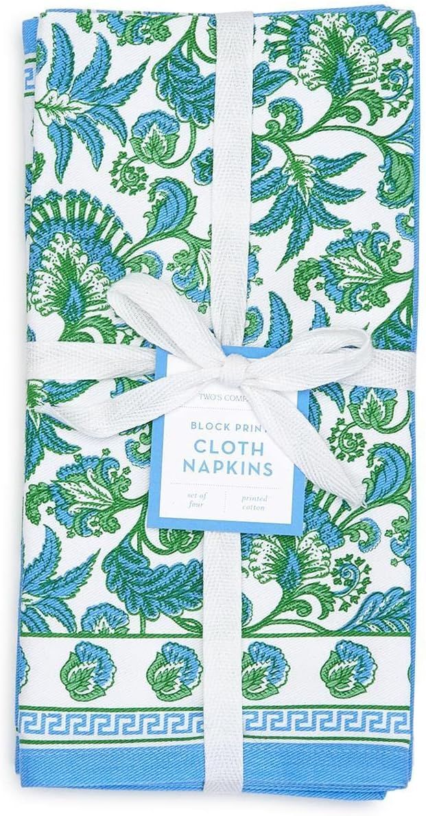 Two's Company Hampton Set of 4 Block Print Cloth Napkins - Cotton | Amazon (US)