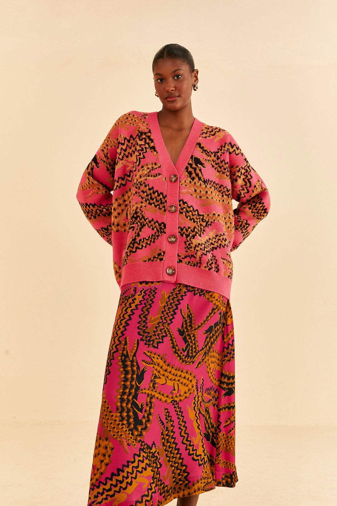 Pink Croco Midi Skirt | FarmRio (US)