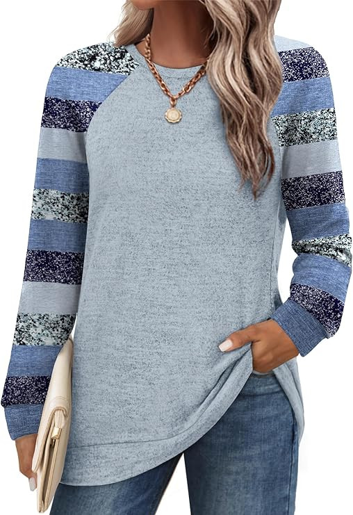 Saloogoe Tunic Sweatshirts for Women Crewneck Lightweight Sweaters Raglan Long Sleeve Shirts Fall... | Amazon (US)