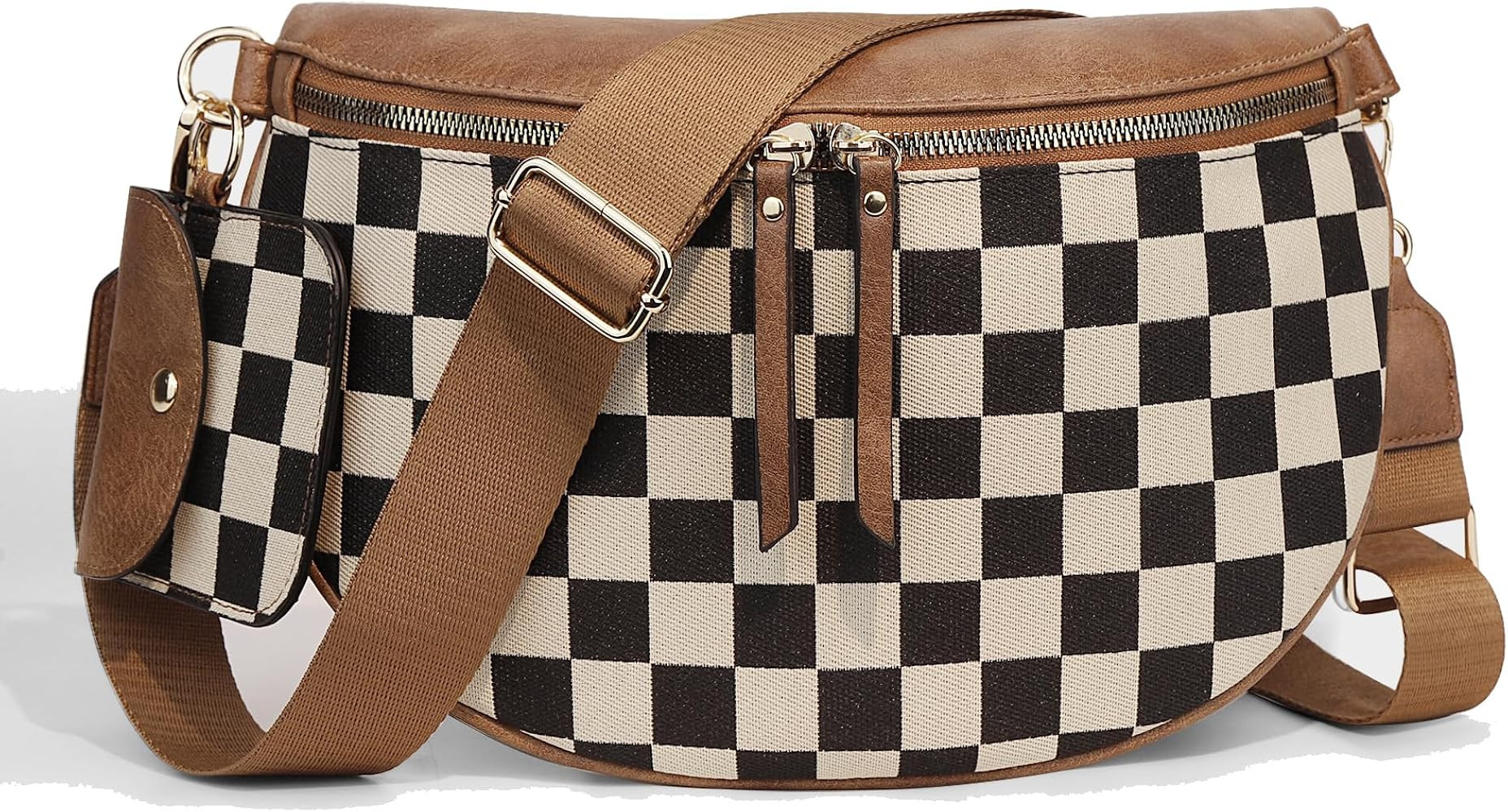 hibear Bum Bag for Women,Canvas Checkered Crossbody Bag Checkered Purse Fanny Packs Black and Whi... | Amazon (US)