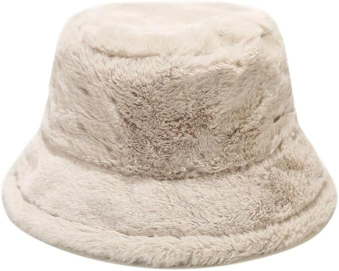 HONGTEYA Winter Bucket Hat Fluffy Faux Fur Fisherman Cap for Women Men Solid Color Style | Amazon (US)