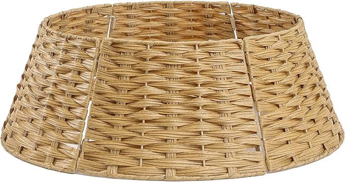 Christmas Tree Collar Ring Skirt Artificial Willow Rattan Wicker Metal Basket Cover Nest Round Pl... | Amazon (US)