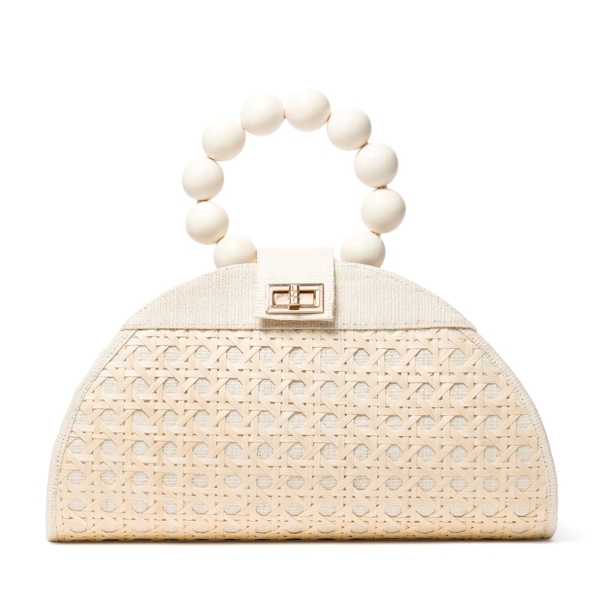 The Isabella White & Cream Rattan Woven Handbag | Wolf & Badger (US)