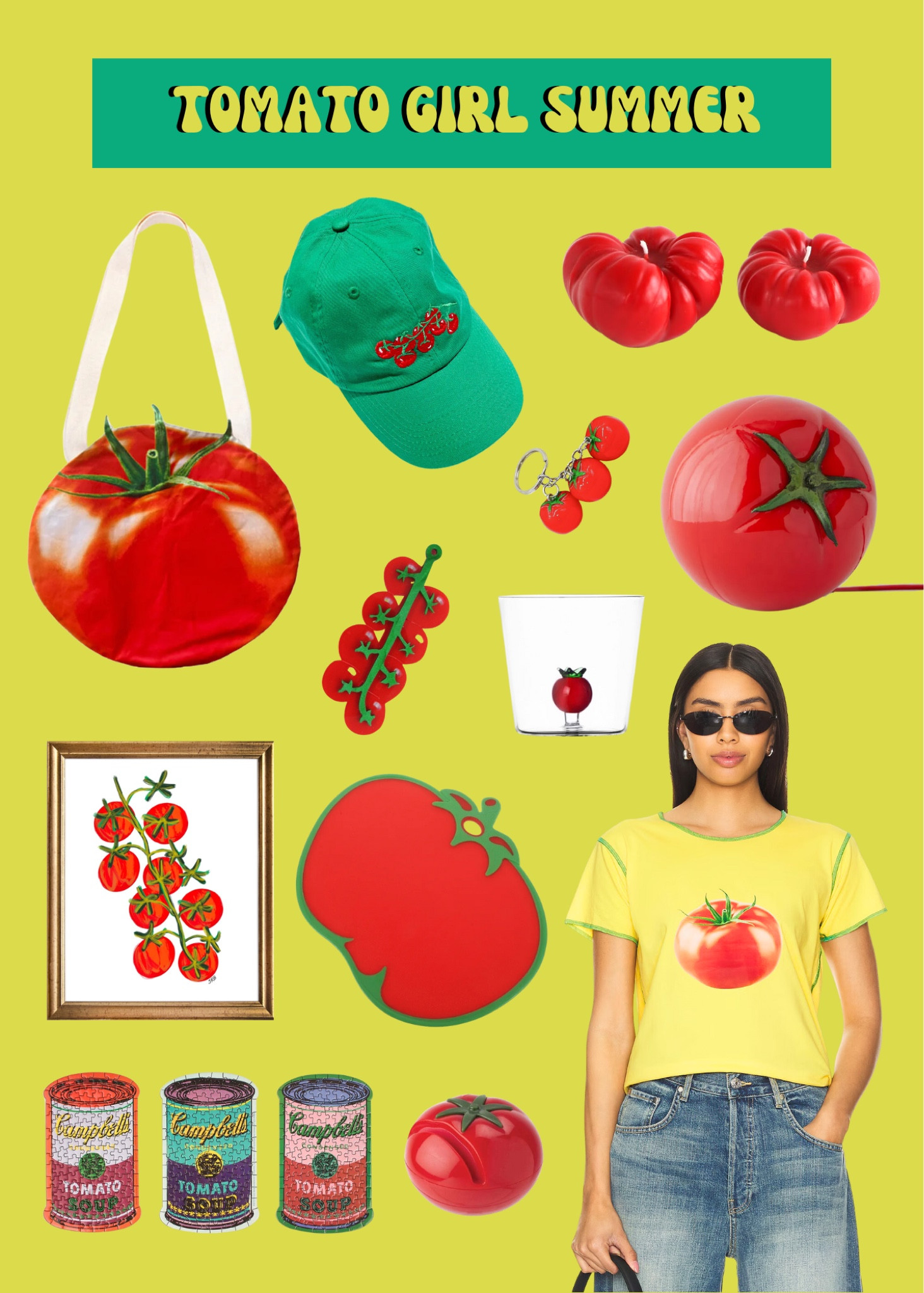 Tomato girl summer 
Tomato Cutting Board
Tomato Cropped Tee
Tomato Hat
Tomato Dad Hat
Tomato Tote Bag
Tomato Shaped Candle
Tomato Hair Clip
Campbell’s Tomato Soup Puzzles
Tomato Knife Sharpener 

#LTKhome #LTKfindsunder100 #LTKSeasonal