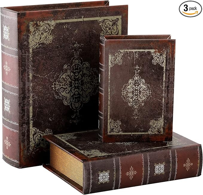 Tosnail 3 Pack Decorative Book Boxes with Magnetic Cover, Wooden Antique Book Decorations Vintage... | Amazon (US)