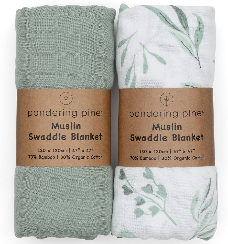 Organic Baby Muslin Swaddle Blankets for Boy or Girl - Eucalyptus Leaves and Sage Swaddle Blanket... | Amazon (US)