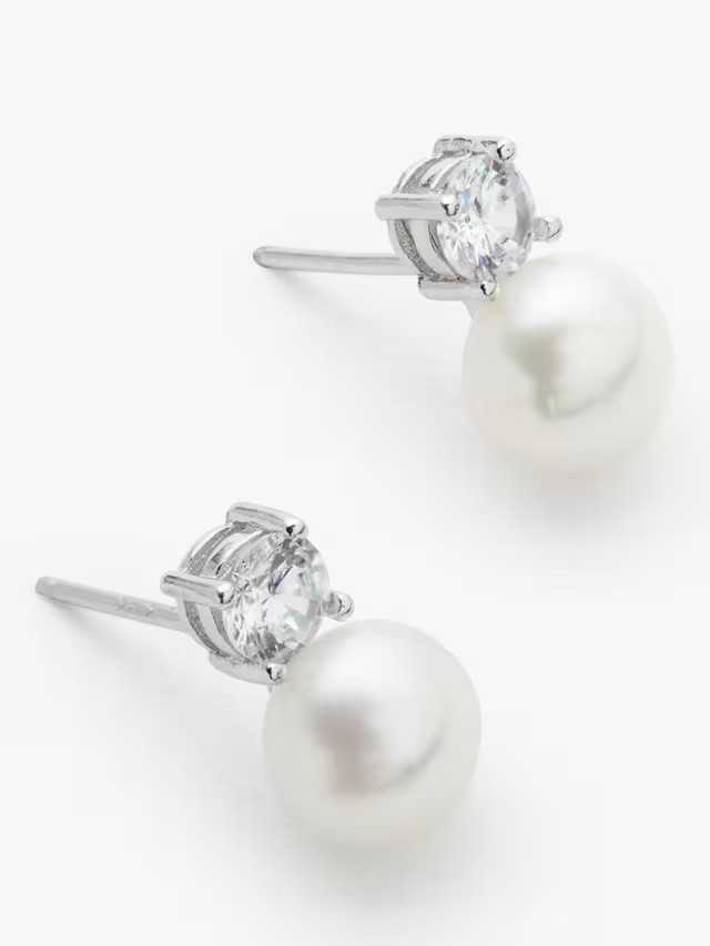 Lido Freshwater Pearl Stud Earrings, White/Silver | John Lewis (UK)