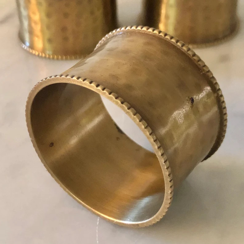 Vintage Hammered Brass Beaded Napkin Rings, Set of Four | Etsy (US)