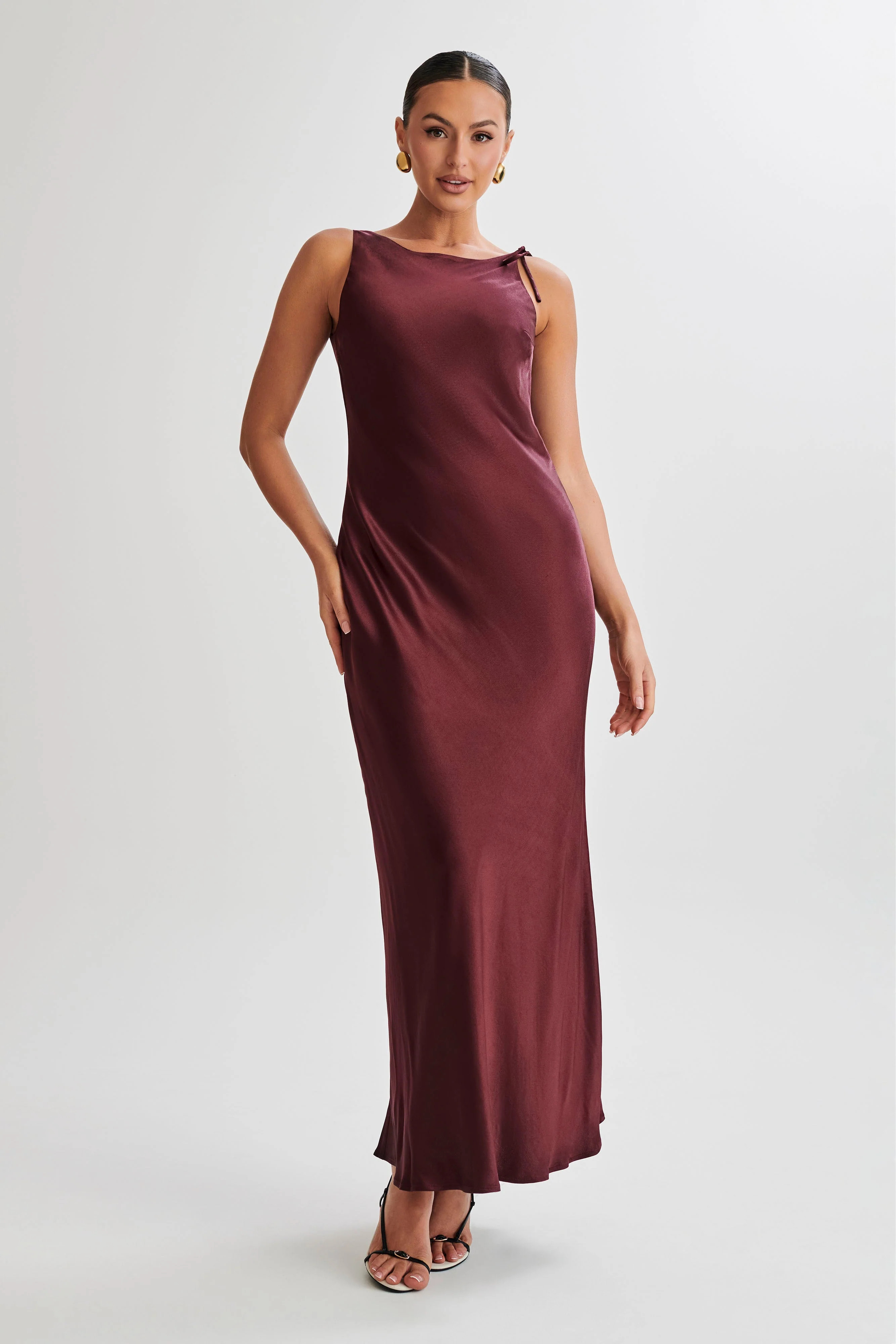 Annalise Satin Maxi Dress With Tie - Plum | Meshki (APAC)