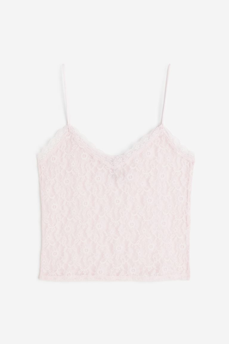 Sheer Lace Camisole Top - Light pink - Ladies | H&M US | H&M (US + CA)
