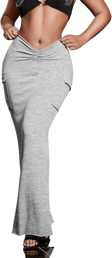 SOLY HUX Women's Y2K Skirt Long Split Solid Maxi Casual Pencil Bodycon Skirts Cargo Skirt with Po... | Amazon (US)