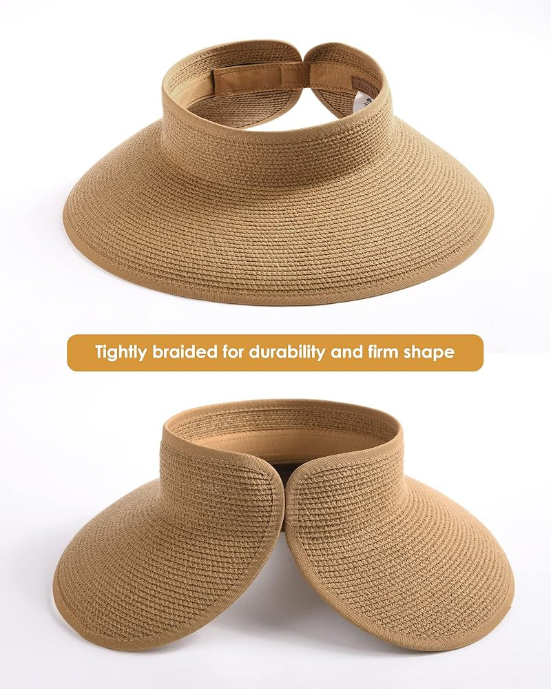 FURTALK Sun Visor Hats for Women Wide Brim Straw Roll Up Ponytail Summer Beach Hat UV UPF Packable F | Amazon (US)